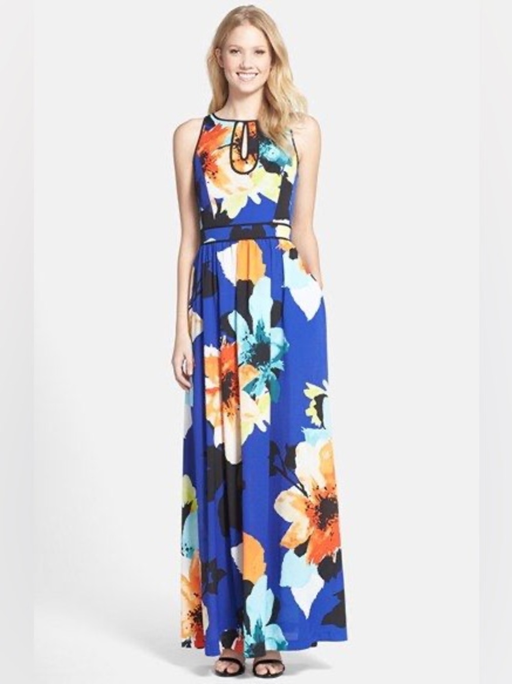 Vince Camuto Royal Blue Floral Maxi Dress 4 - Picture 1 of 6